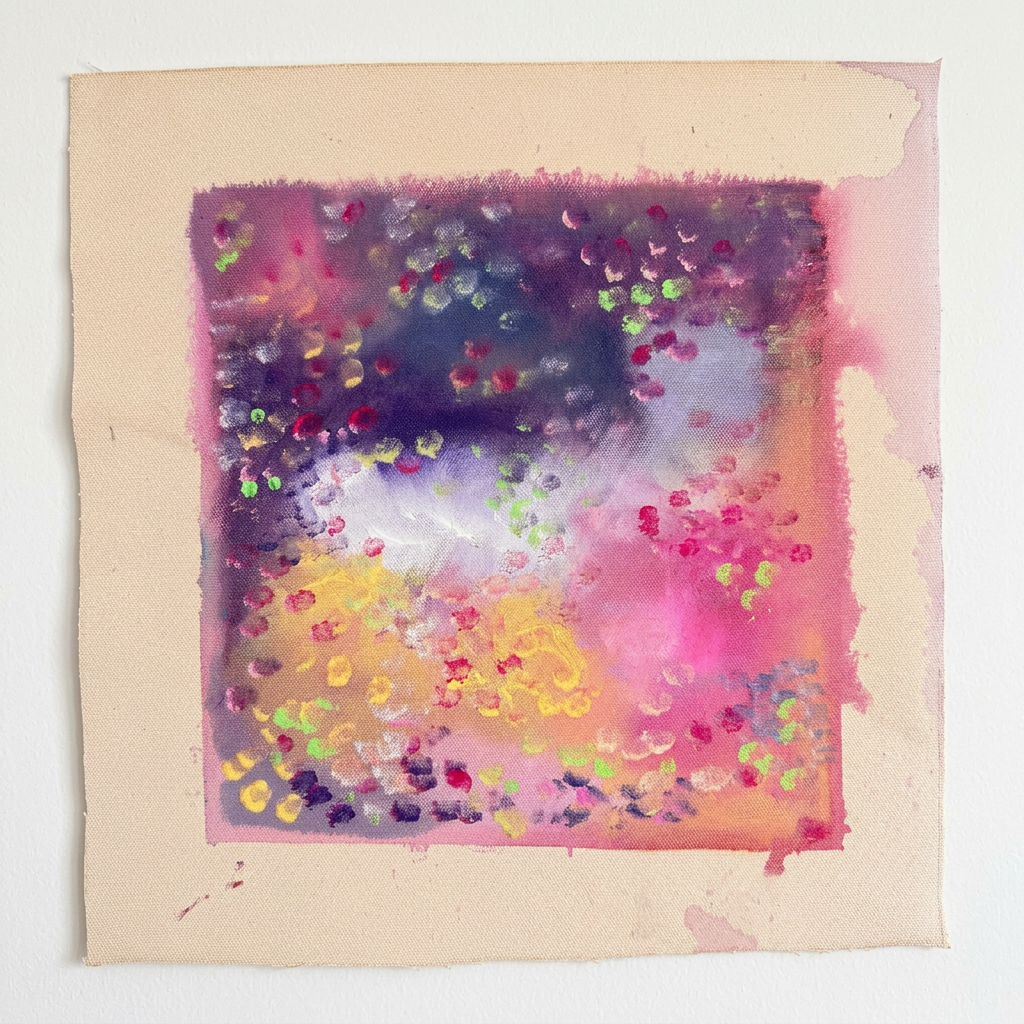 Dusk Petals abstract artwork shown against a white wall, presentation mockup